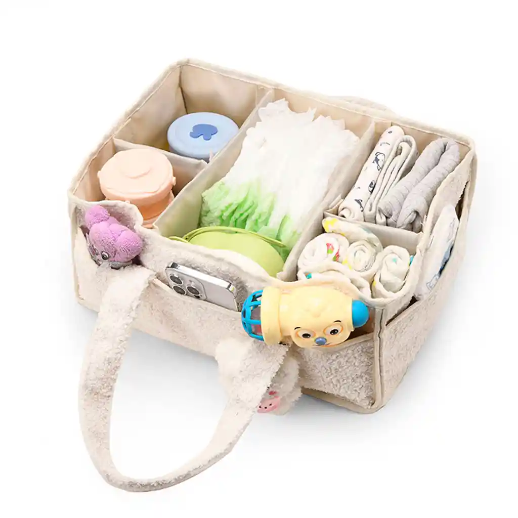 Bolso Organizador Gris De Pañales Para Bebé, Con Compartimientos Separados, Asas Para Agarre Fácil, Hecho En Felpa, Ideal Para Diversos Artículos Del Bebé