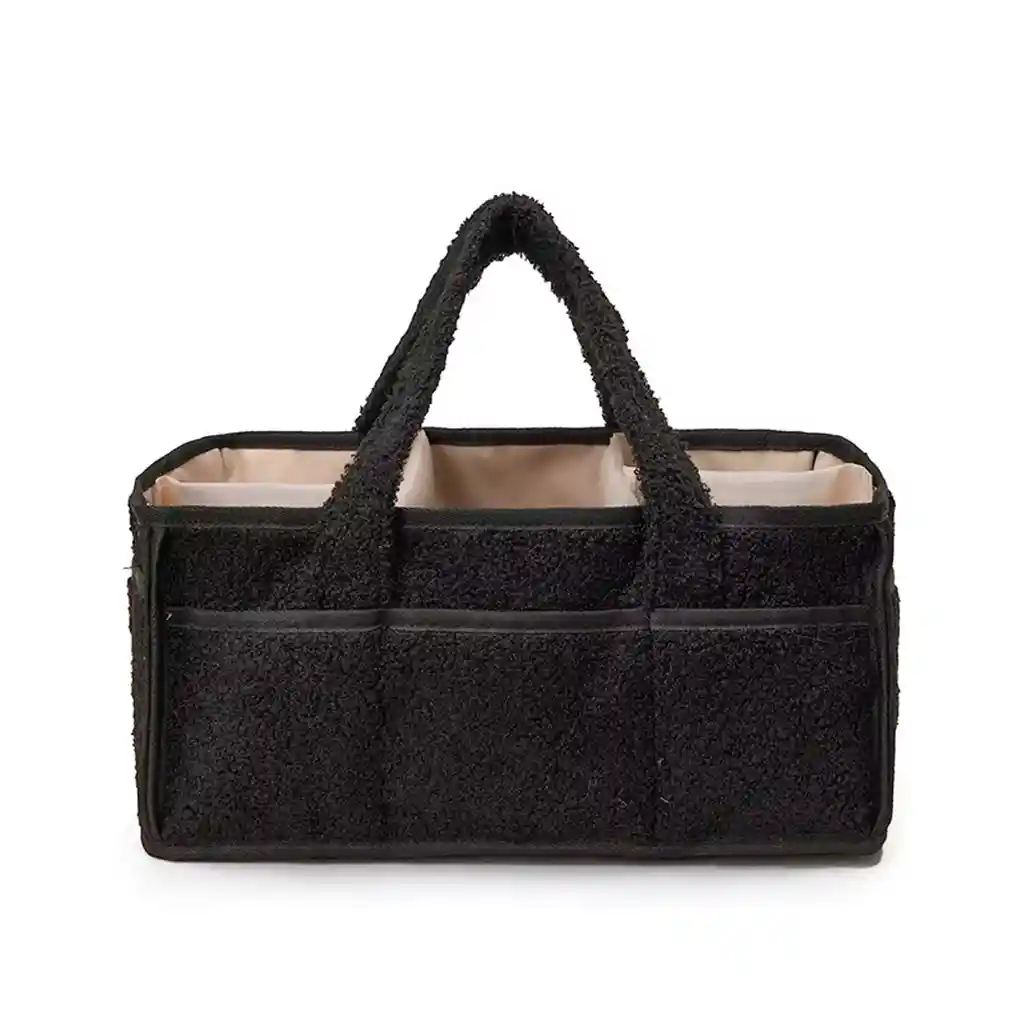Bolso Organizador Negro De Pañales Para Bebé, Con Compartimientos Separados, Asas Para Agarre Fácil, Hecho En Felpa, Ideal Para Diversos Artículos Del Bebé