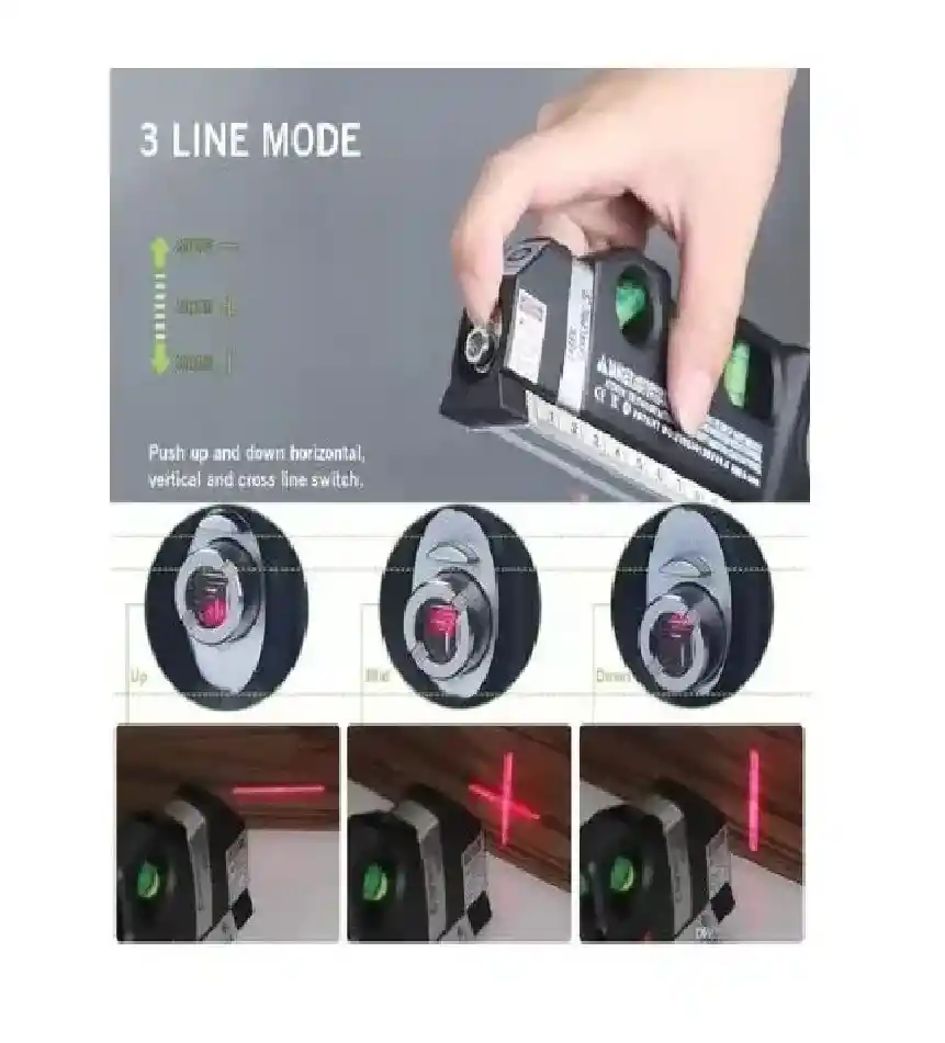 Fixit Nivel Laser 3 Burbujas Cinta Métrica Regla Cruz Horizontal Vertical Negro