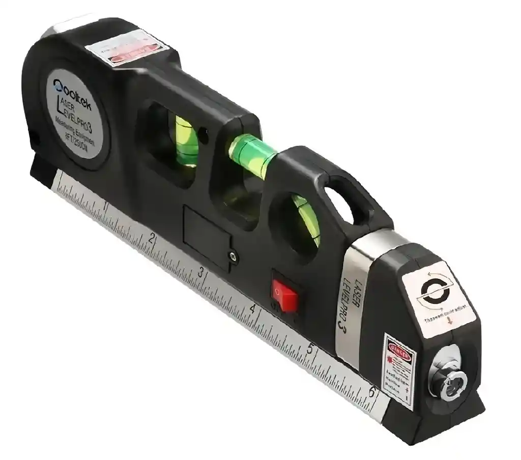 Fixit Nivel Laser 3 Burbujas Cinta Métrica Regla Cruz Horizontal Vertical Negro