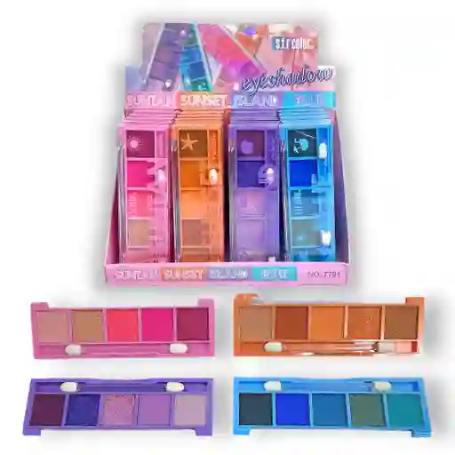 Paleta De Sombras Sfr Eyeshadow De Colores Rosado, Azul, Morado, Y Naranja Para Rostro Y Cara Con Aplicador