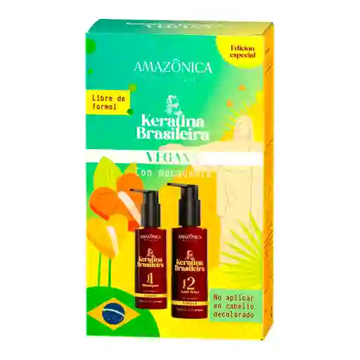 Amazonica Keratina Brasilera Vegan – Alisado Sin Formol, Nutrición Profunda Con Keratina Vegetal + Aceite Natural, Control De Frizz & Brillo Intenso, 250 Ml