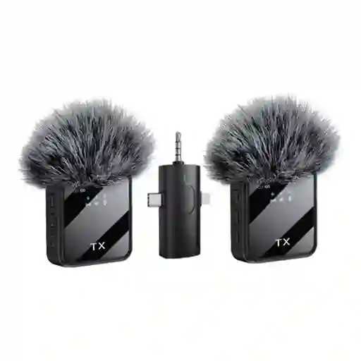 Microfono De Solapa Inalambrico Peludo 3 En 1 Set X2 (tipo C, Lightning, 3.5mm) F11-2