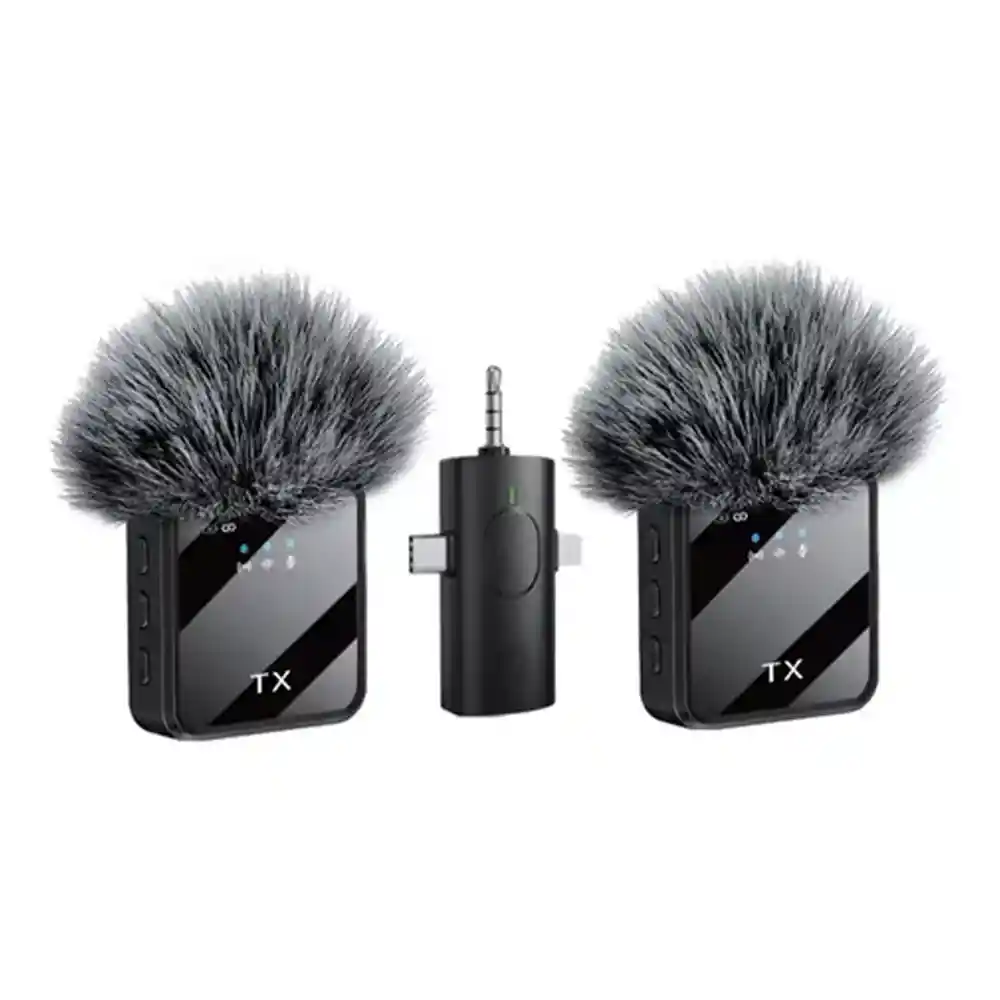 Microfono De Solapa Inalambrico Peludo 3 En 1 Set X2 (tipo C, Lightning, 3.5mm) F11-2
