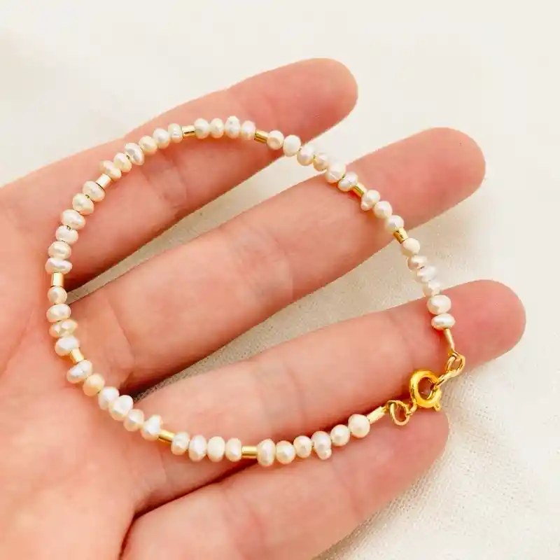 Pulsera Perlitas Naturales Con Mostacillas