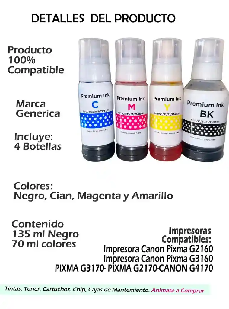 4 Tintas Gl 11 Para Canon G2170 G3170 G2160 G3160 G4170