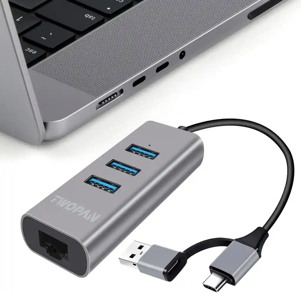 Hub Usb 3.0 Y Tipo C Adaptador Rj45 Ethernet Lan Gigabit
