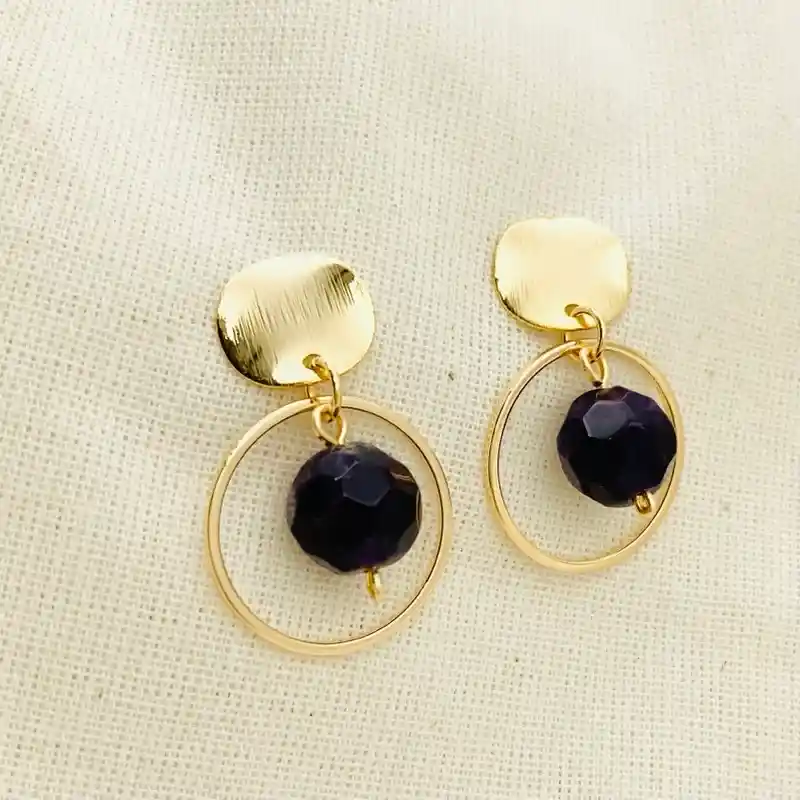 Aretes Dorados Con Amatista