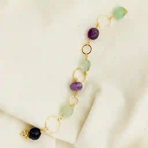 Pulsera Piedras Naturales Y Argollas Doradas