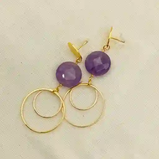 Aretes Largos Con Piedra Amatista