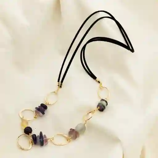 Collar Fluorita Chips Y Argollas Doradas