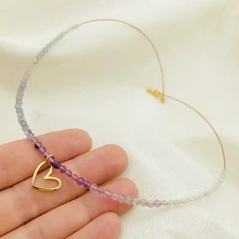 Collar Piedras Fluorita Con Corazón
