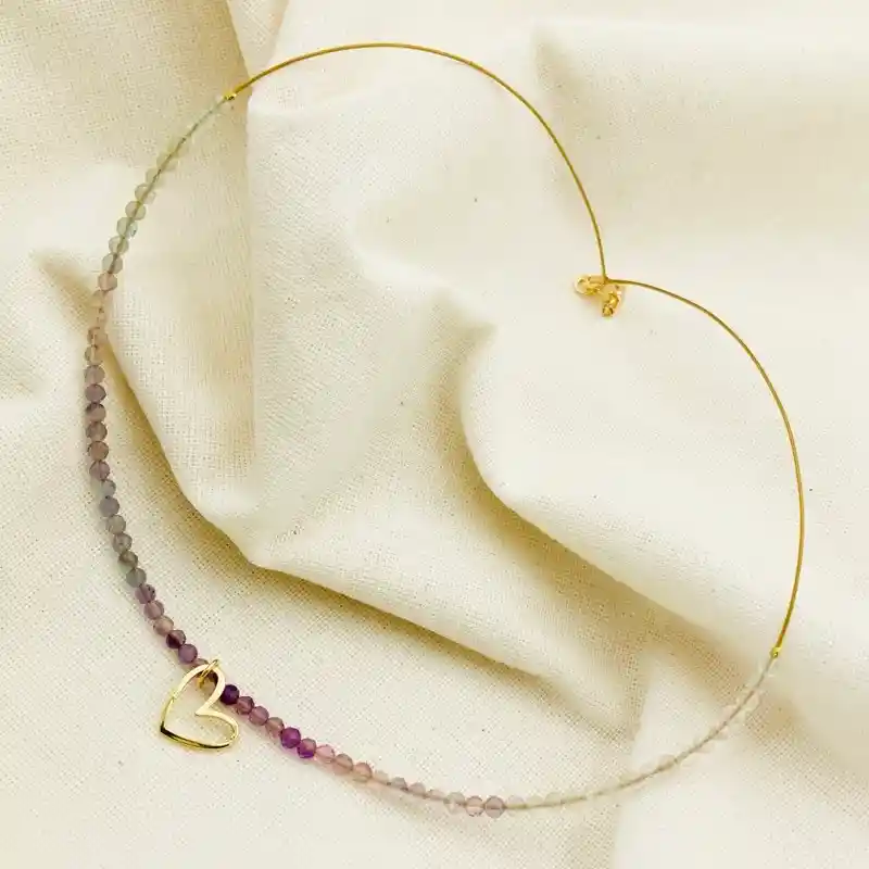 Collar Piedras Fluorita Con Corazón
