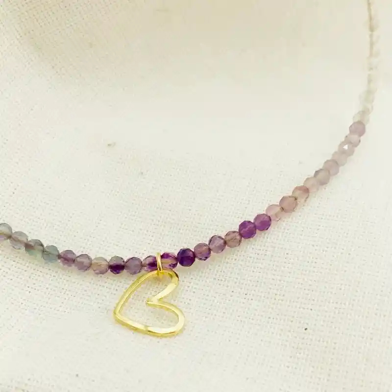Collar Piedras Fluorita Con Corazón