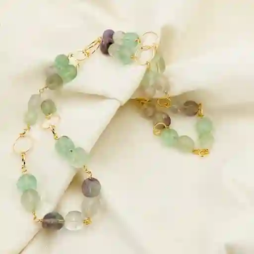 Collar Largo Dorado Con Piedras Fluorita