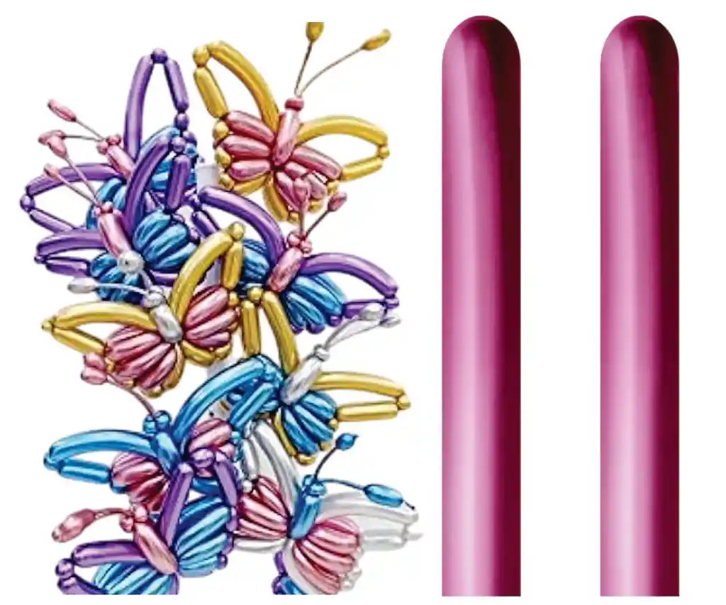 Bombas Tubito Mil Figuras Cromadas Fucsia X 10