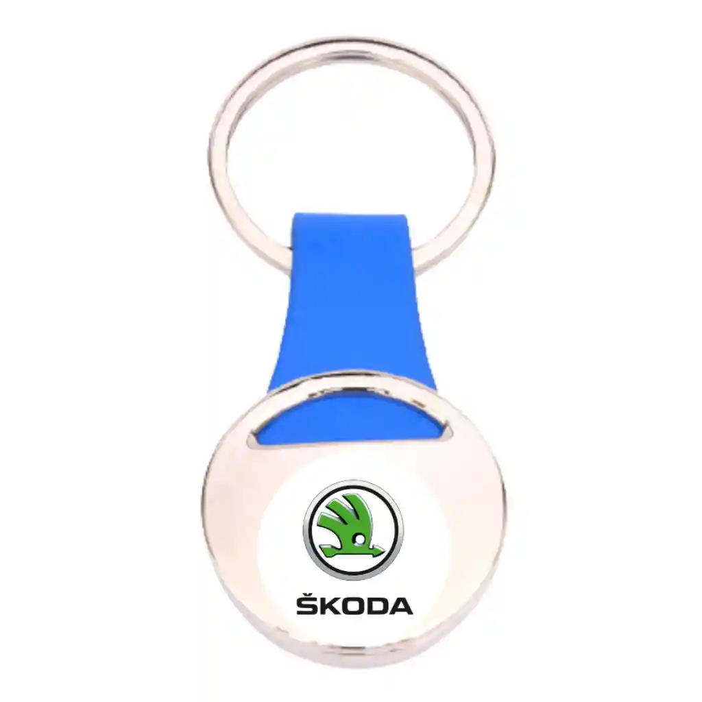 Llavero Azul Skoda, Metálico De Lujo