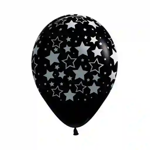Globos Bombas Latex Redondo Fiesta R-12 X 12 Unidades Estrellas Bold Metalink Fashion Negro Sempertex