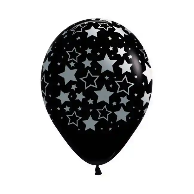 Globos Bombas Latex Redondo Fiesta R-12 X 12 Unidades Estrellas Bold Metalink Fashion Negro Sempertex