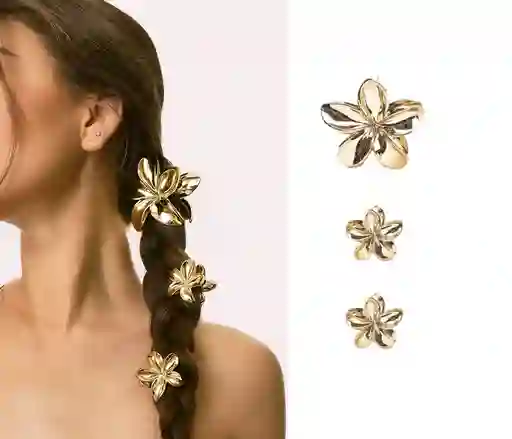 Set X 3 Pinza Caimán Gancho Flor Hawaiana Metalizada Cabello