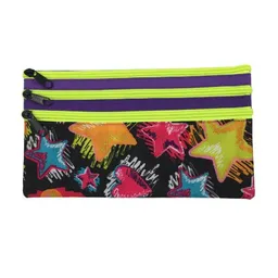 Cartuchera Económica Estampada De 3 Cierres - Estrellas Y Corzones