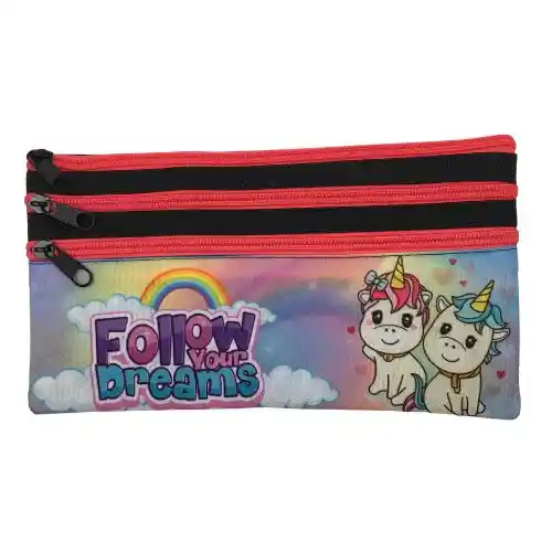 Cartuchera Económica Estampada De 3 Cierres - Follow Your Dreams