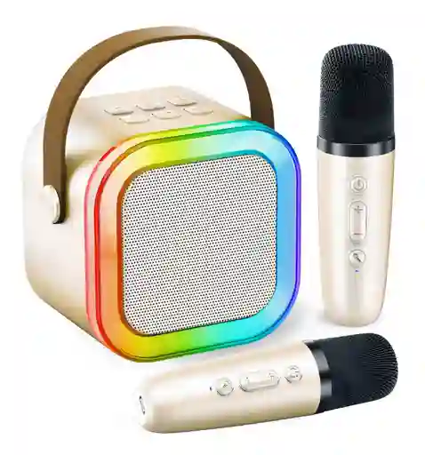 Parlante Bluetooth Con 2 Micrófonos Karaoke K12 Beige