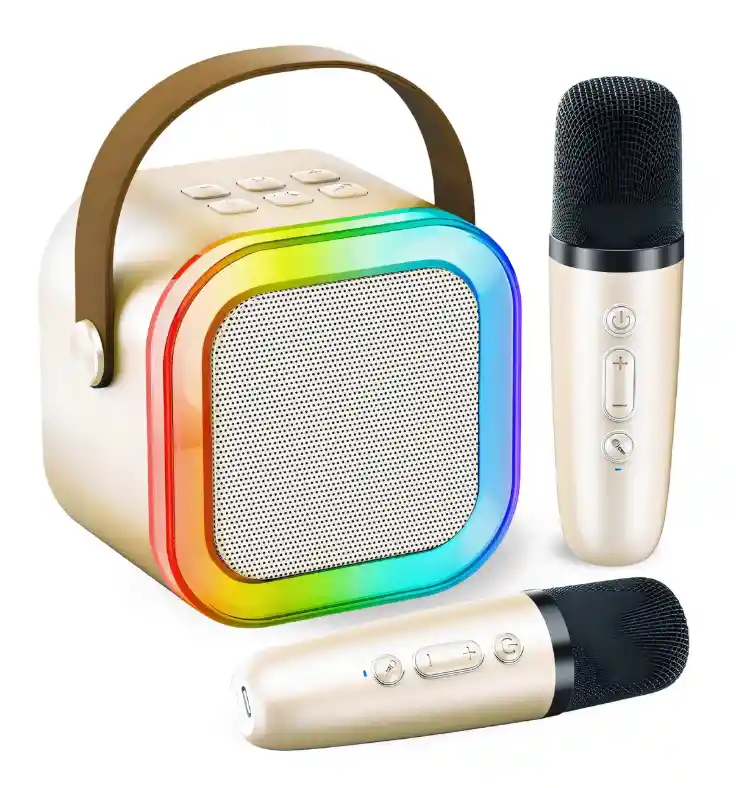 Parlante Bluetooth Con 2 Micrófonos Karaoke K12 Beige