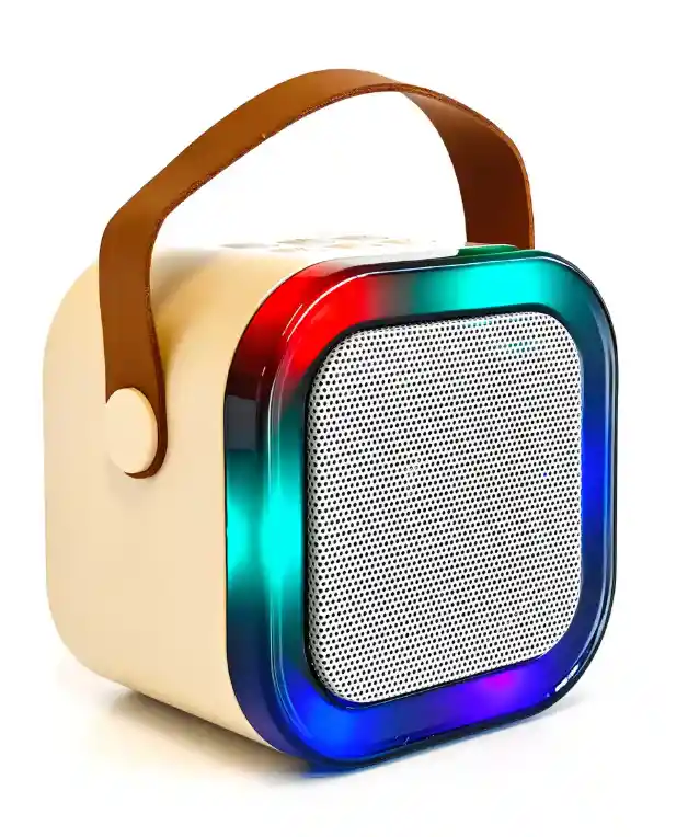 Parlante Bluetooth Con 2 Micrófonos Karaoke K12 Beige