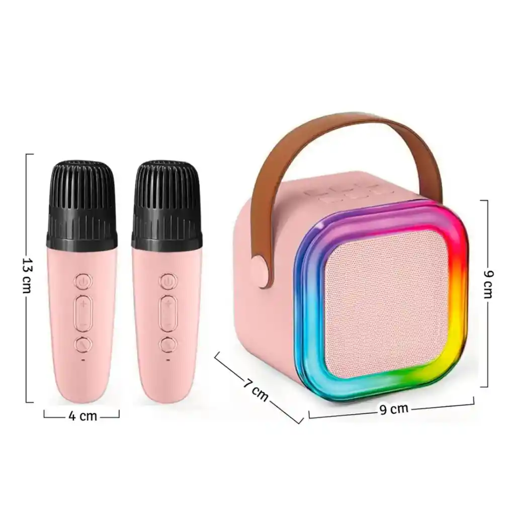 Parlante Bluetooth Con 2 Micrófonos Karaoke K12 Rosa