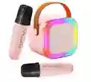 Parlante Bluetooth Con 2 Micrófonos Karaoke K12 Rosa