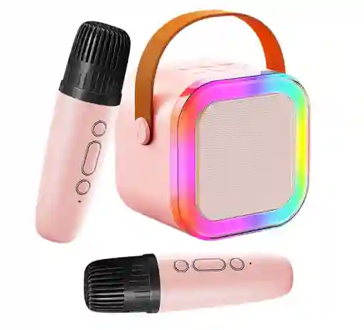 Parlante Bluetooth Con 2 Micrófonos Karaoke K12 Rosa