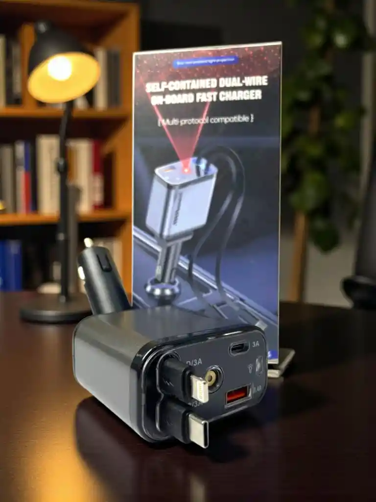 Cargador Retractil De Carro 4 En 1 Con Proyector