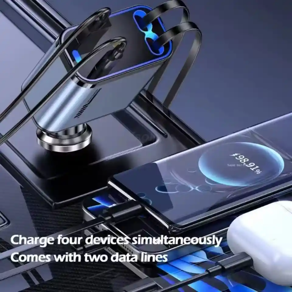 Cargador Retractil De Carro 4 En 1 Con Proyector