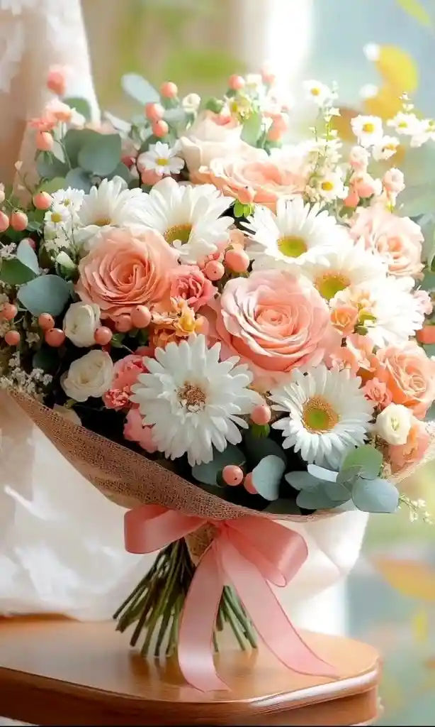 Ramo Encanto En Durazno Y Blanco