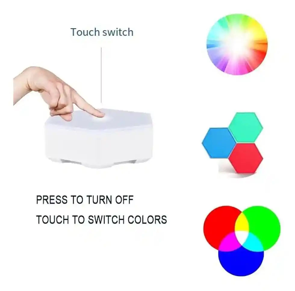 Set De 3 Luces Hexagonal Multicolor Con Control Remoto