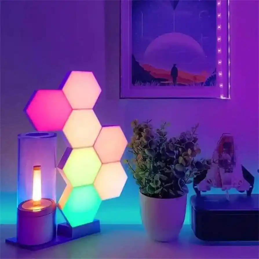 Set De 3 Luces Hexagonal Multicolor Con Control Remoto