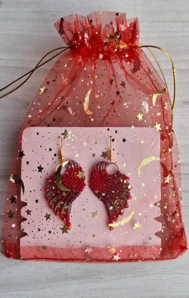 Aretes Alitas, Pavo Reales, Alas De Ángel En Micro Macramé, Rojizos