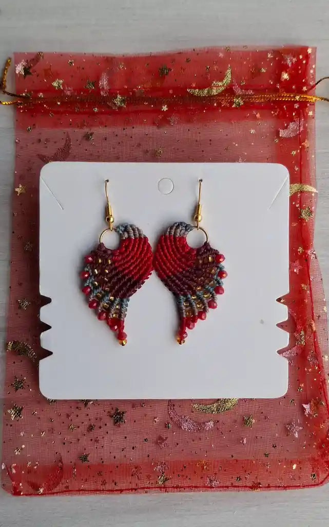 Aretes Alitas, Pavo Reales, Alas De Ángel En Micro Macramé, Rojizos