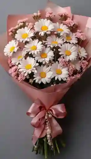 Bouquet De Margaritas Blancas Y Flores Rosadas