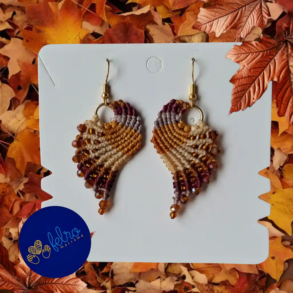 Aretes Alitas, Pavo Reales, Alas De Ángel En Micro Macramé, Café De Sol