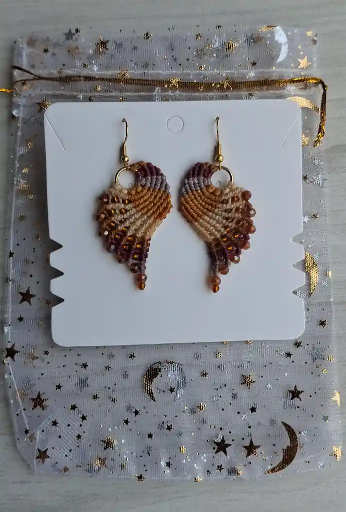 Aretes Alitas, Pavo Reales, Alas De Ángel En Micro Macramé, Café De Sol