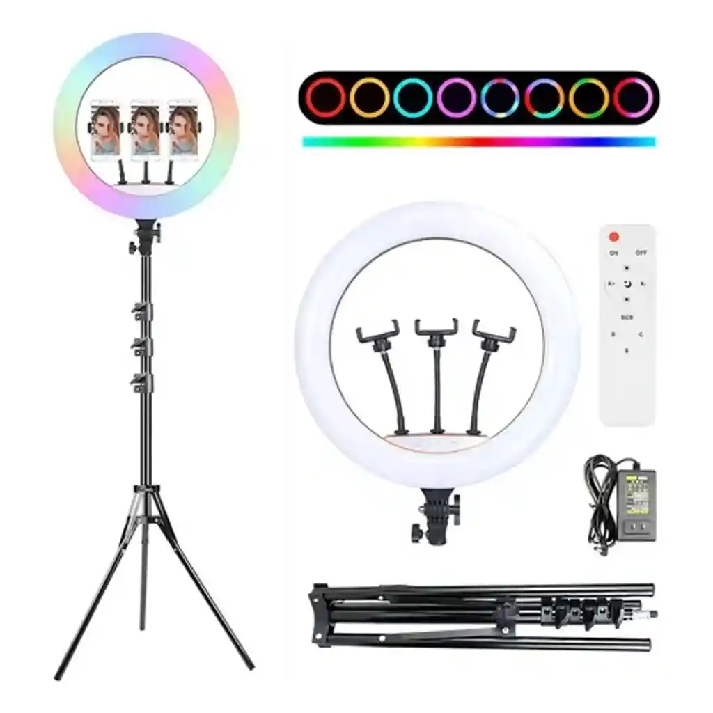 Aro De Luz 45 Cm Rgb Led Tripode Profesional Control Remoto Color De La Estructura Negro