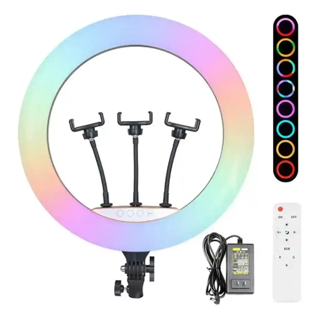 Aro De Luz 45 Cm Rgb Led Tripode Profesional Control Remoto Color De La Estructura Negro