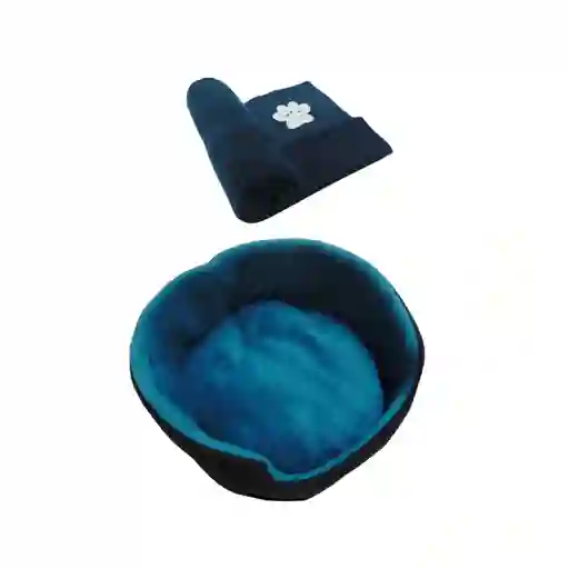 Cama Para Gato Grande + Cobija Térmica Grande Azul Claro