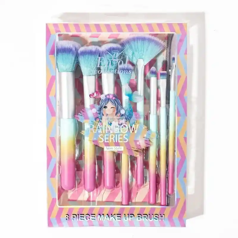 Set De Brochas De Maquillaje Rainbow + Cosmetiquera Engol ✨