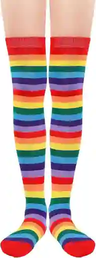 Medias Rayadas Rayas Disfraz Mujer Multicolor Arcoiris