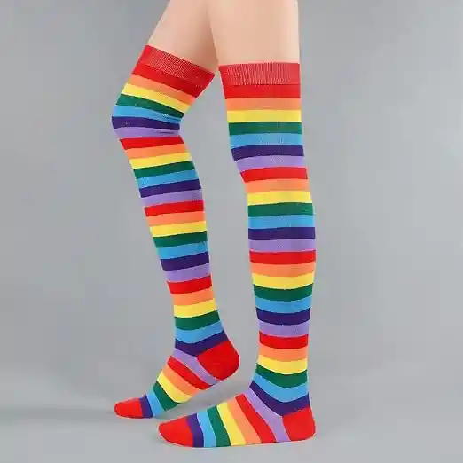 Medias Rayadas Rayas Disfraz Mujer Multicolor Arcoiris