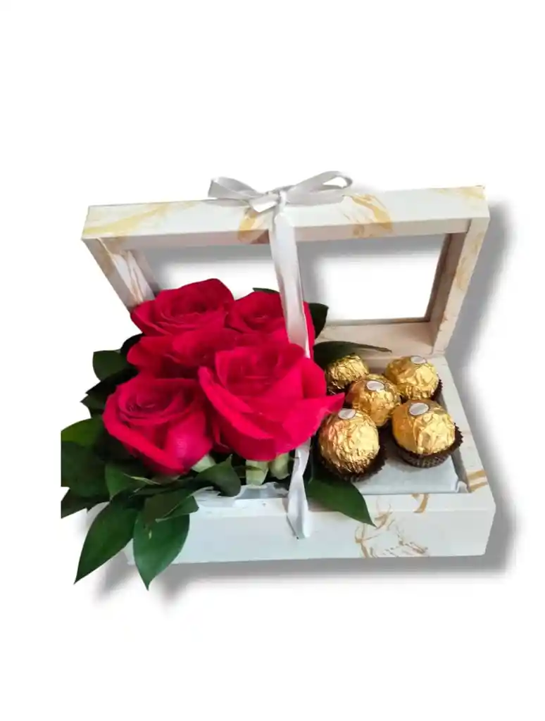 Caja De 5 Rosas 5 Chocolates Ferrero
