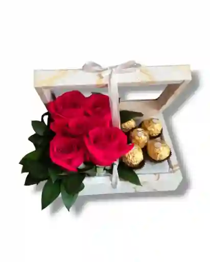 Caja De 5 Rosas 5 Chocolates Ferrero